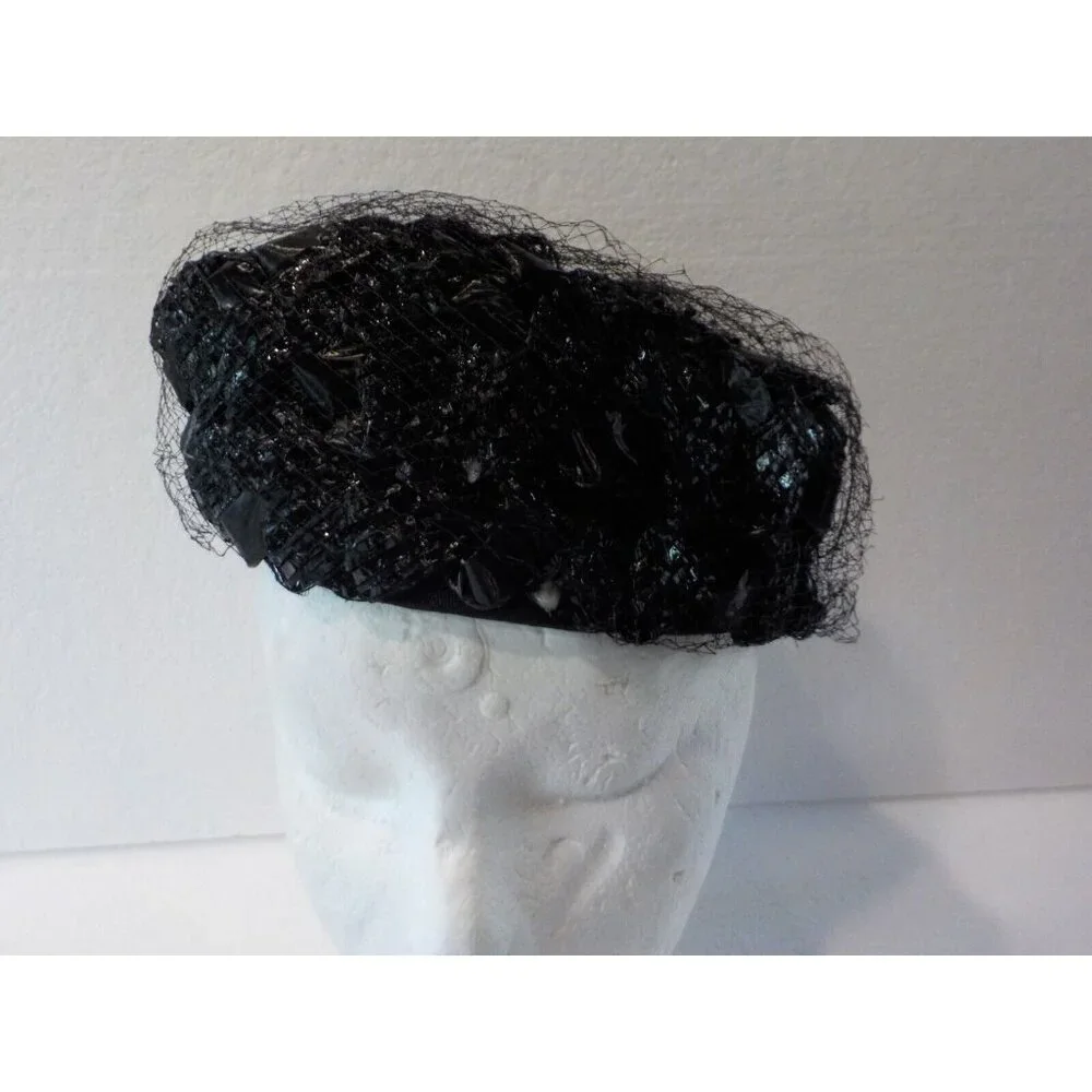 Vintage Black Pillbox Women's Formal Netted Union Hat (Medium) - Picture 1 of 5